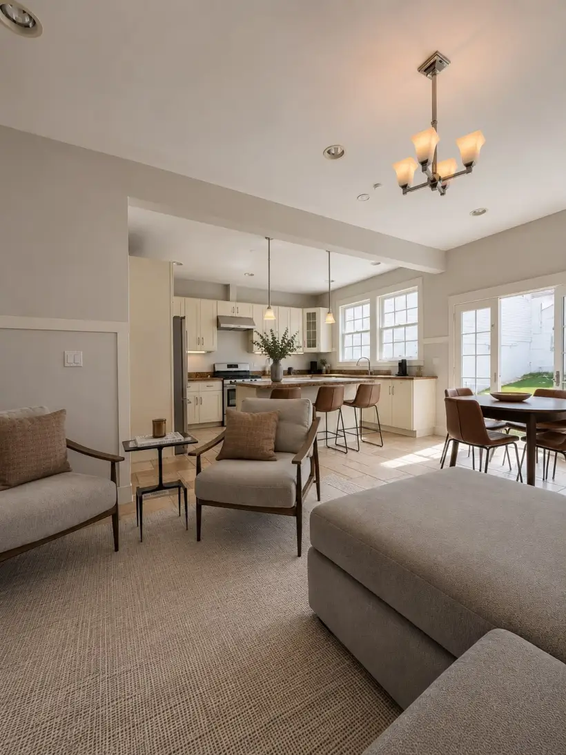 Open-plan living, kitchen, and dining