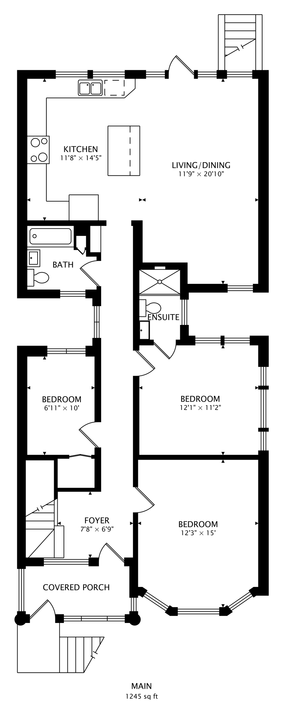 Main level floor plan — 1,245 sq ft